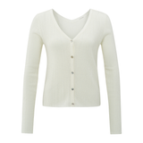 Yaya Wool White Fine Rib Knitted Cardigan