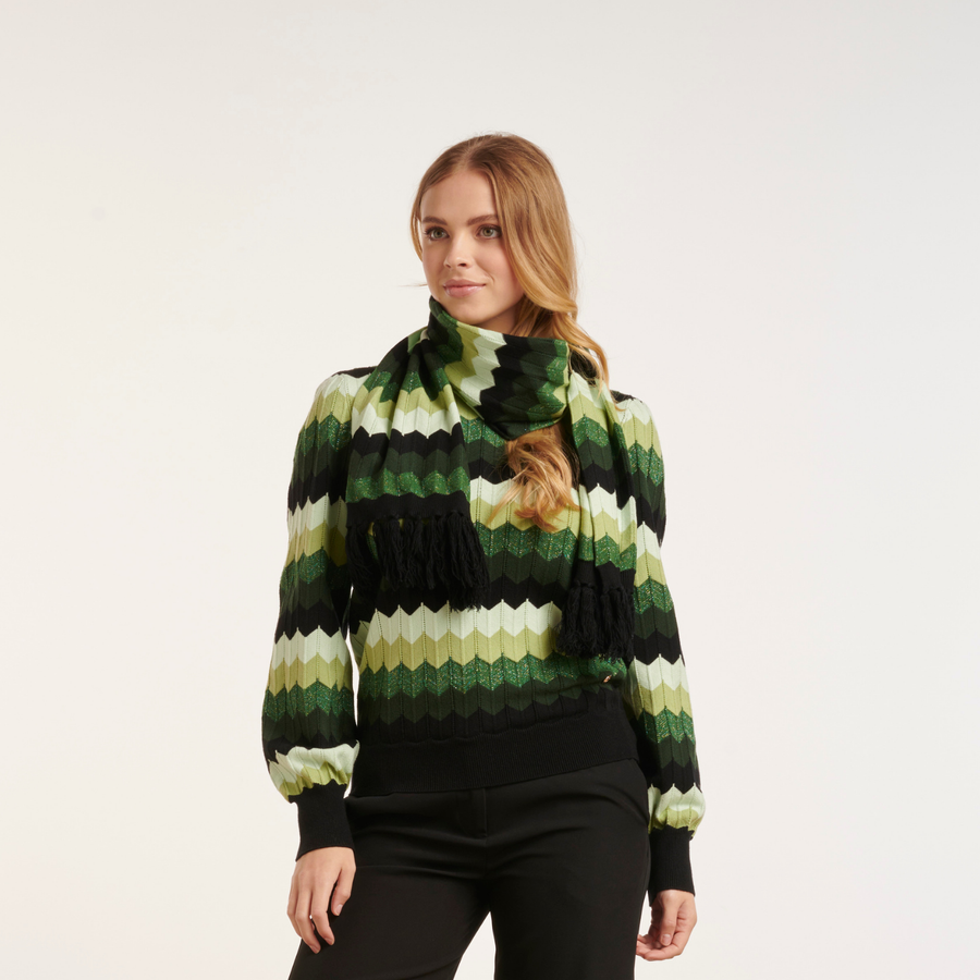 Smashed Lemon Striped Green Multicolour Frill Scarf