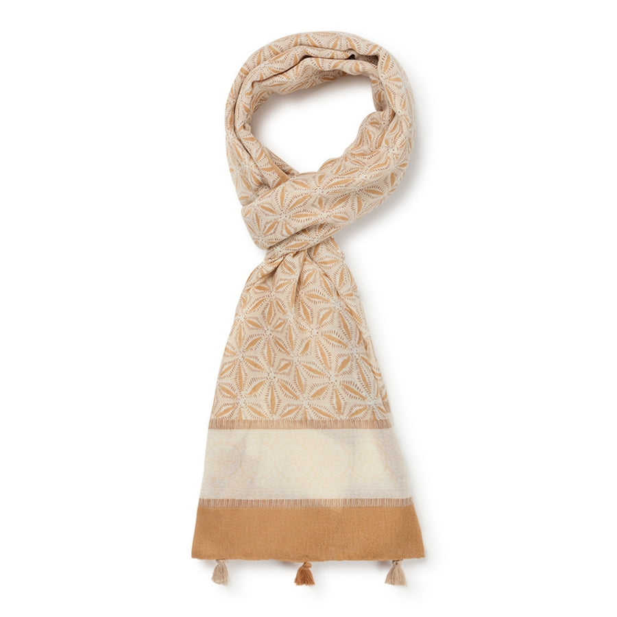 ANDAM Abstract Scarf with Tassles in Beige-146