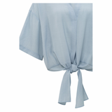 YAYA Baby Blue Knotted Crinkle Top