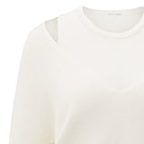 YAYA Off White Knit Melange Deep V-Neck Sweater With Layered Top