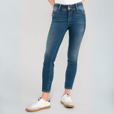 Le Temps Des Cerises Blue Silk High Waisted 7/8 Slim Jean