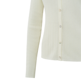 Yaya Wool White Fine Rib Knitted Cardigan