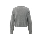 YAYA Meduim Grey Melange Textured Round Neck Long Sleeve Sweater