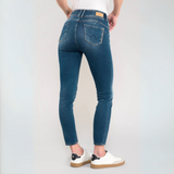 Le Temps Des Cerises Blue Silk High Waisted 7/8 Slim Jean
