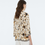 Andam Beige and Brown Printed Shirt with Geometric Neckline