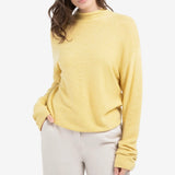 YAYA Dried Moss Green Melange Textured High Neck Sweater With Buttons