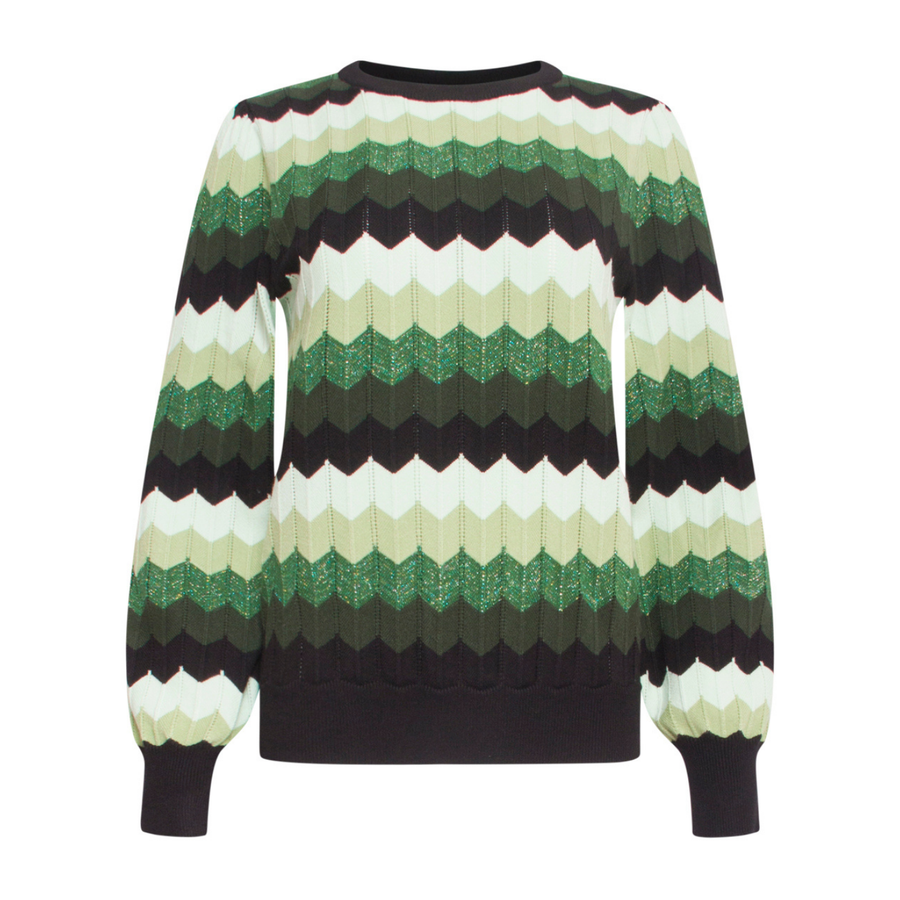 Smashed Lemon Green-Black Striped Sweater