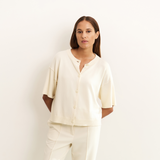 Yaya Off White Knit Short Sleeve Rib Stitch Cardigan