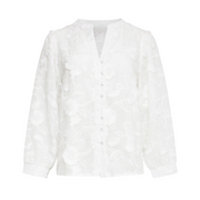 Smashed Lemon Floral Embroidered White Button-Up Blouse