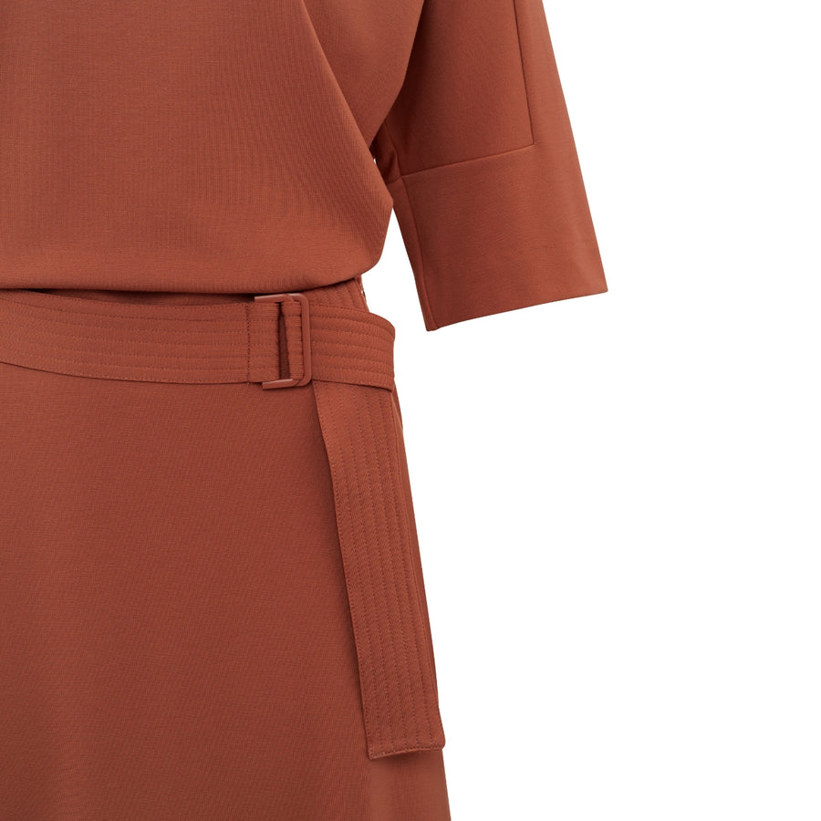 YAYA Jersey Belted Dress in Arabian Spice Red