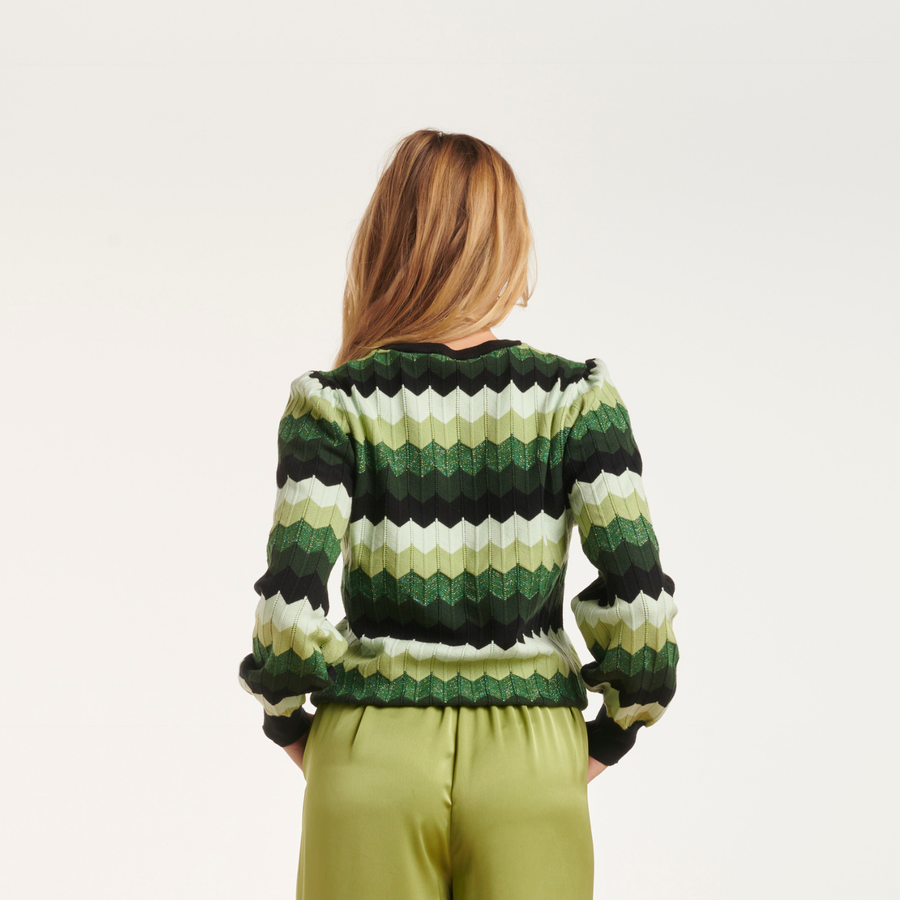 Smashed Lemon Green-Black Striped Sweater