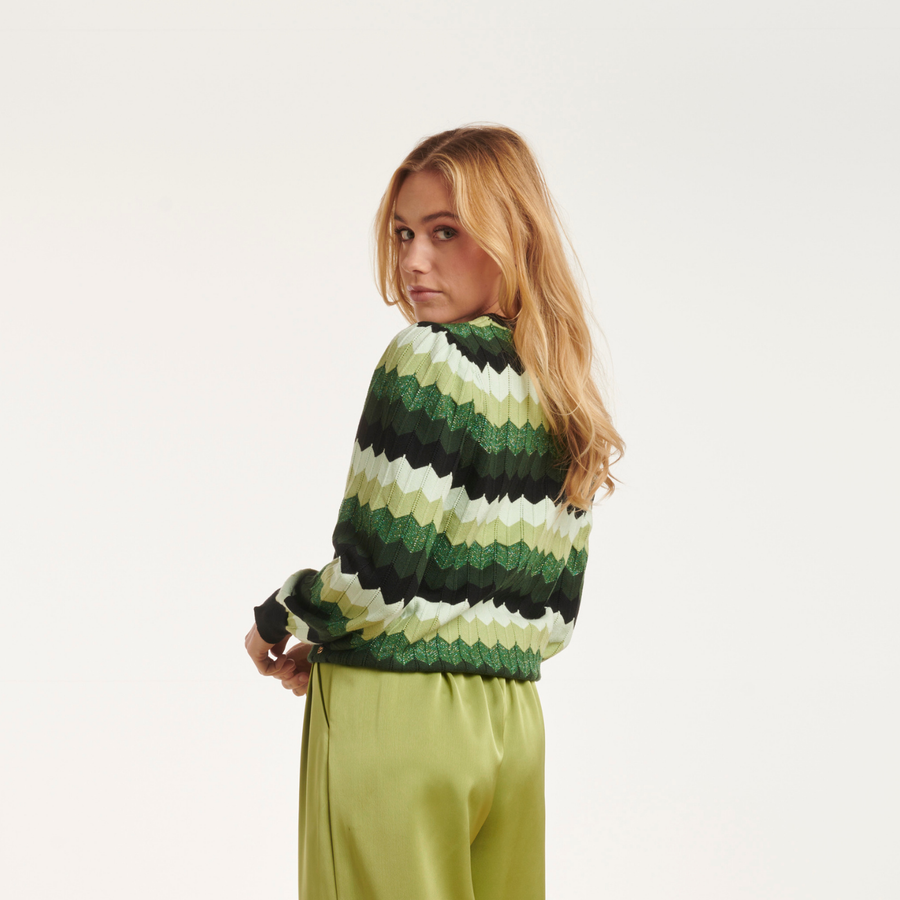 Smashed Lemon Green-Black Striped Sweater