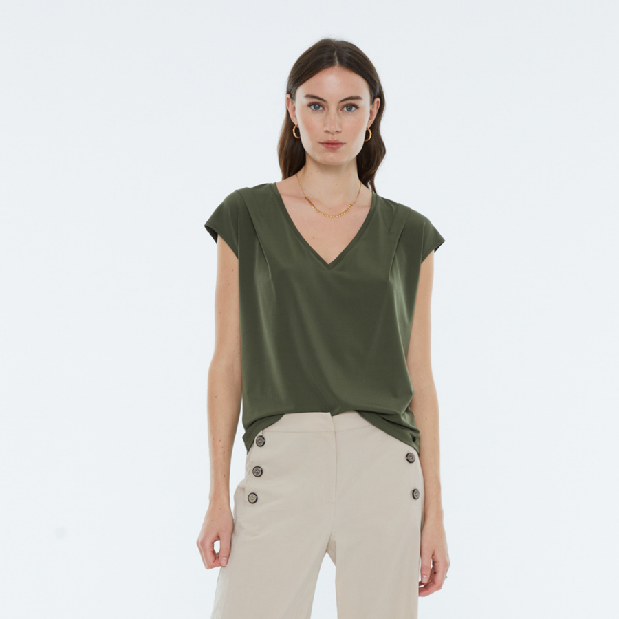 Andam Khaki V-Neck T-Shirt