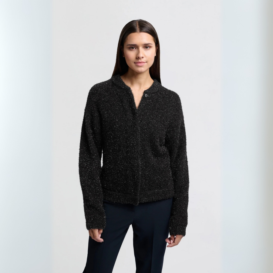 Yaya Glittery Black Furry Bomber Cardigan