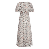 Smashed Lemon Long Off-White Multicolured Belted V-Neck Dress