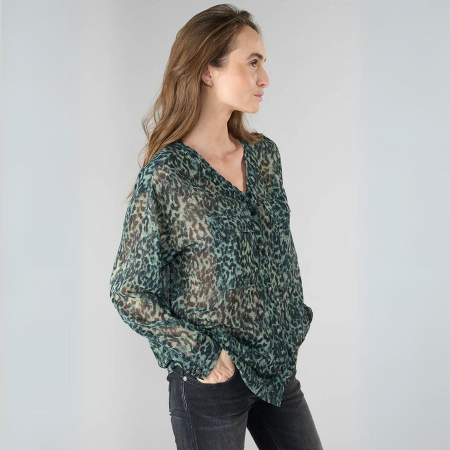 Le Temps Des Cerises Zostere Long Sleeve Khaki Top