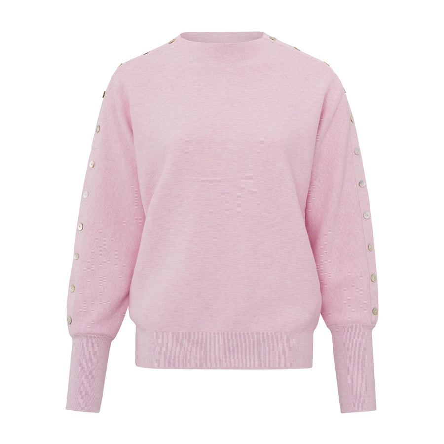 YAYA Lady Pink Melange Sweater with Button Detail