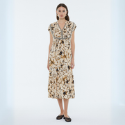 Andam Beige and Brown Printed Dress with Button Detail - 22