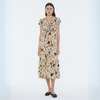 Andam Beige and Brown Printed Dress with Button Detail - 22