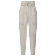 YAYA Faux Leather High Waisted Cargo Trousers in Silver Lining Beige