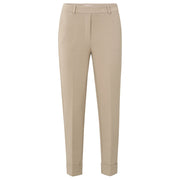 YAYA Cotton Scuba Straight Trousers in Aluminium Beige