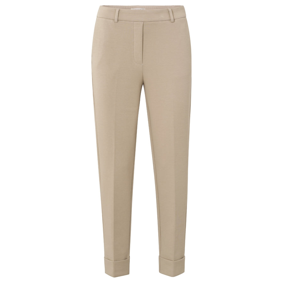 YAYA Cotton Scuba Straight Trousers in Aluminium Beige