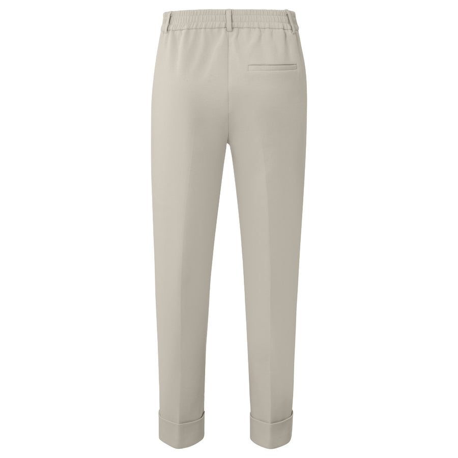 YAYA Cotton Scuba Straight Trousers in Silver Lining Beige