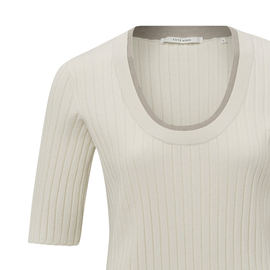 YAYA Off-White Fitted Half Sleeve Knitted Sweater