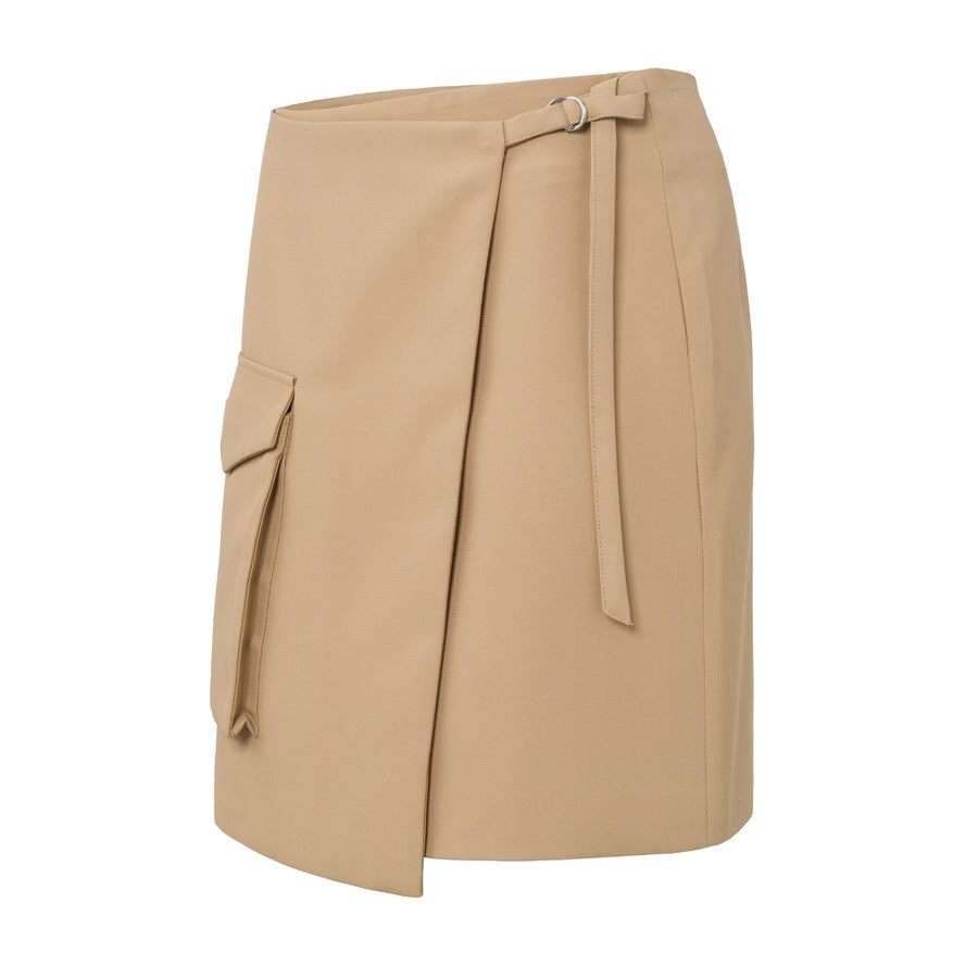 YAYA Tannin Brown Woven Wrap Mini Skirt with Cargo Pocket