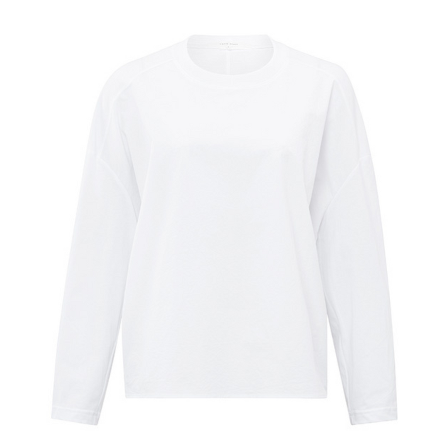 YAYA Pure White Fabric Mix Long Sleeve Top