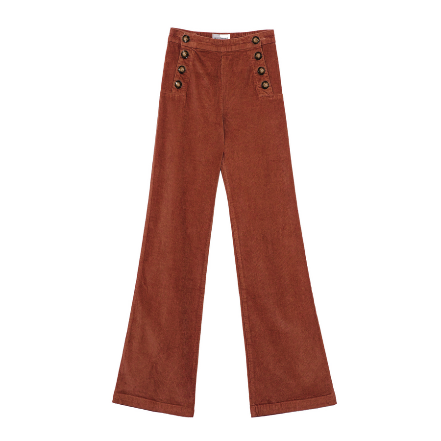 La Petite Etoile Paulie Marron Brown Flare Pants with Button Detail