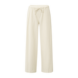 Yaya Summer Sand Woven Wide Leg Trousers with Elastic Satin Contrast Waistband
