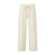 Yaya Summer Sand Woven Wide Leg Trousers with Elastic Satin Contrast Waistband