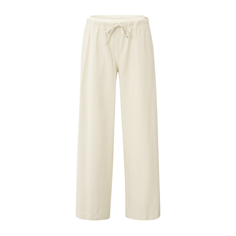 Yaya Summer Sand Woven Wide Leg Trousers with Elastic Satin Contrast Waistband