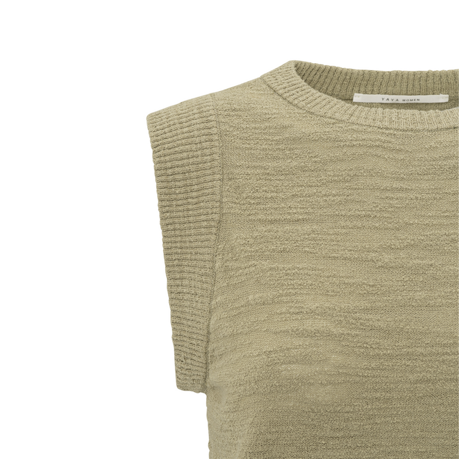 Yaya Soft Green Textured Sleeveless Sweater