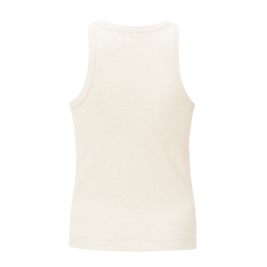 Yaya Ribbed High Neck Singlet in Nature Melange