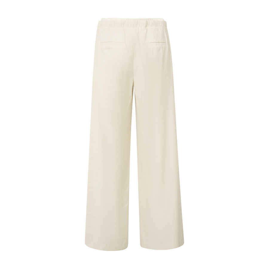 Yaya Summer Sand Woven Wide Leg Trousers with Elastic Satin Contrast Waistband