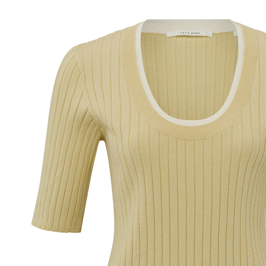 YAYA Parsnip Yellow Fitted Half Sleeve Knitted Sweater