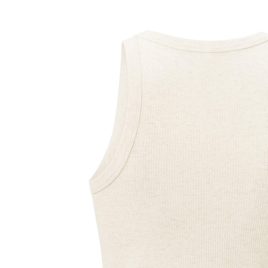 Yaya Ribbed High Neck Singlet in Nature Melange