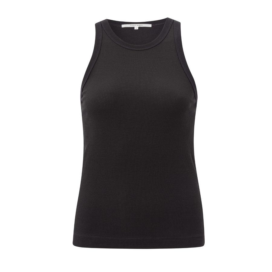 Yaya Ribbed High Neck Singlet in Phantom