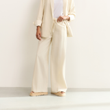 Yaya Summer Sand Woven Wide Leg Trousers with Elastic Satin Contrast Waistband
