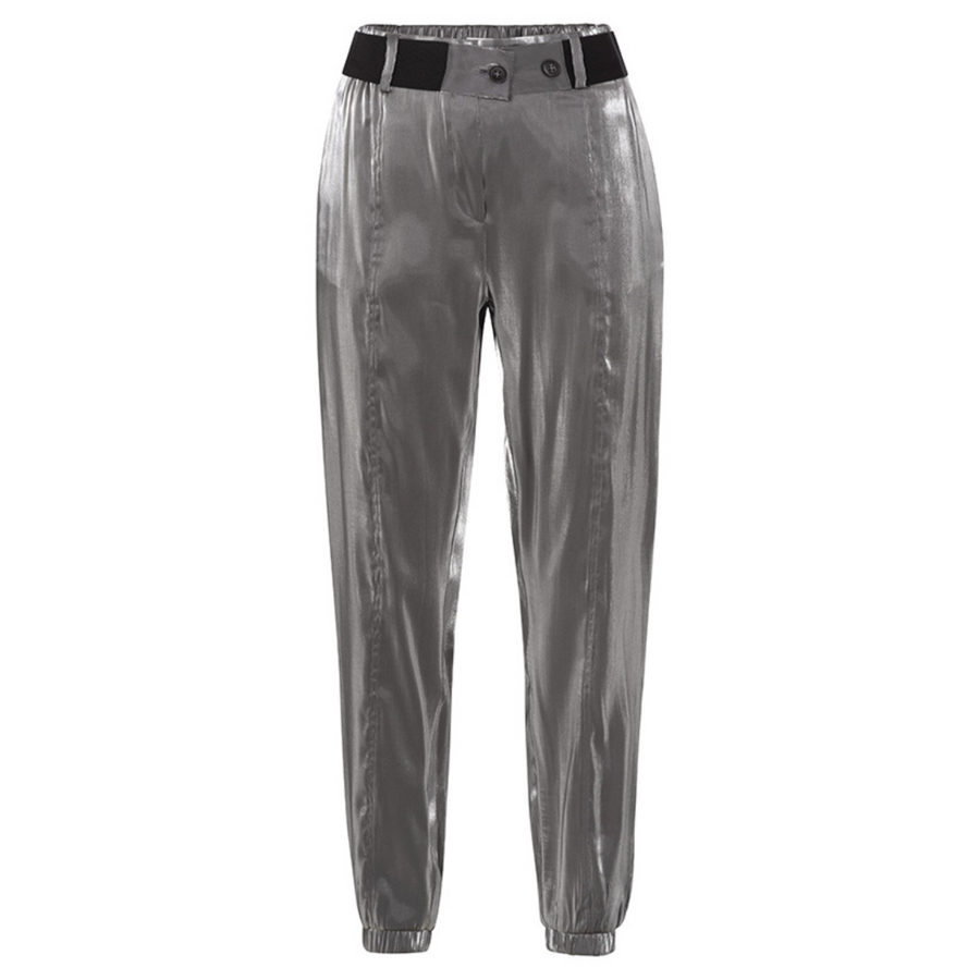 YAYA Anthracite Silver Metallic Woven Wide Leg Trouser