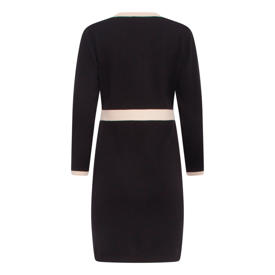 Smashed Lemon Black-Sand Contrast Long Sleeve Knit Dress