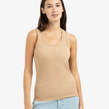 YAYA Tan Brown 99051 Rib Singlet With Round Neck