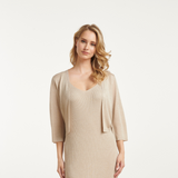 Smashed Lemon Knitted Sand Cardigan with Cropped Sleeves