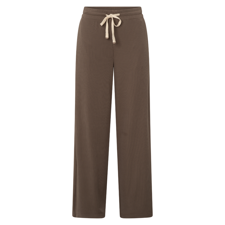 Yaya Caribou Brown Wide Leg Jersey Trouser with Elastic Waistband