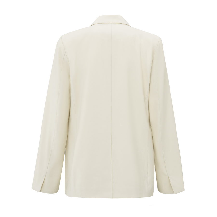 Yaya Summer Sand Woven Loose Fit Blazer with Satin Details