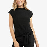 YAYA Black Sleeveless Sweater With Knot & Sequins