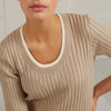 YAYA Aluminium Beige Fitted Half Sleeve Knitted Sweater